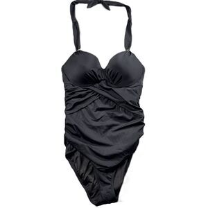 Victoria Secret Unforgettable One Piece Swimsuit Halter Underwire Black 34B E105